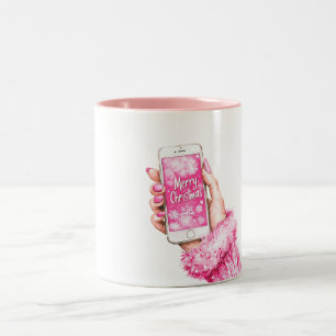 Frohe Weihnachten Girly Glam Rosa Nägel Zweifarbige Tasse