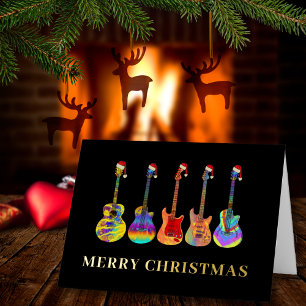 Frohe Weihnachten Gitarren mit Santa Hüten Gold