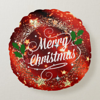 Frohe Weihnachten, Glanz und Schimmer Rundes Kissen