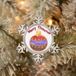 Frohe Weihnachten - glänzende Kugel mit Pailletten Schneeflocken Zinn-Ornament