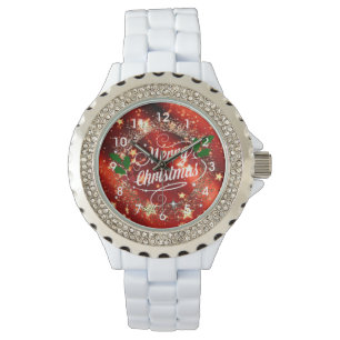 Frohe Weihnachten, glänzendes Rot- und Golddesign Armbanduhr