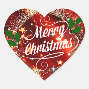 Frohe Weihnachten, glänzendes Rot- und Golddesign Herz-Aufkleber