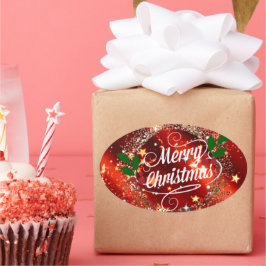 Frohe Weihnachten, glänzendes Rot- und Golddesign Ovaler Aufkleber