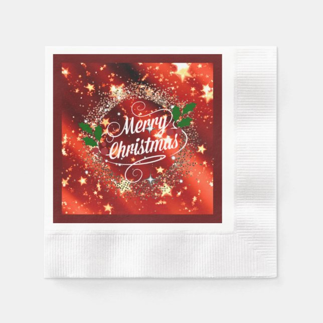 Frohe Weihnachten, glänzendes Rot- und Golddesign Serviette (Vorderseite)