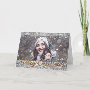 Frohe Weihnachten Glitter-Fotogrußkarte Karte