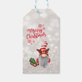 Frohe Weihnachten, Glitzer Bokeh, Niedlich Gnome S Geschenkanhänger