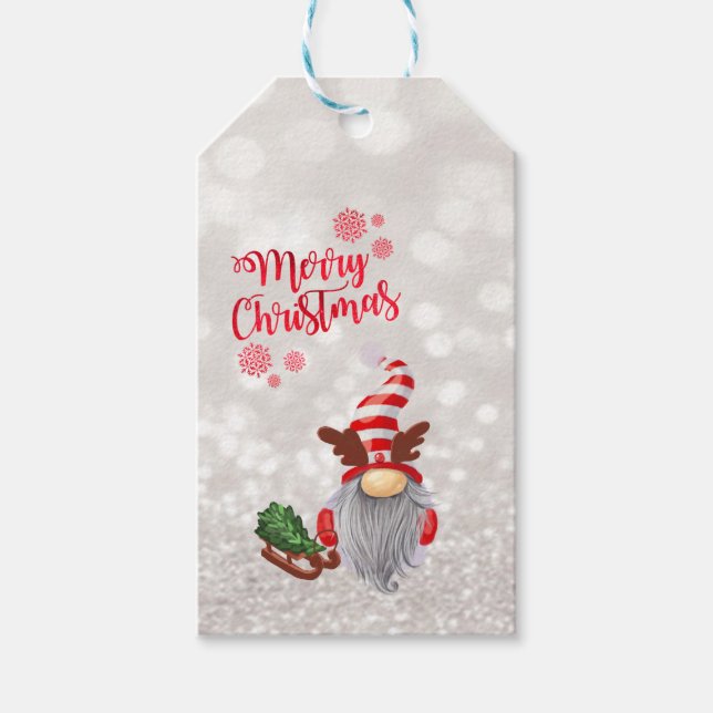 Frohe Weihnachten, Glitzer Bokeh, Niedlich Gnome S Geschenkanhänger (Vorderseite)