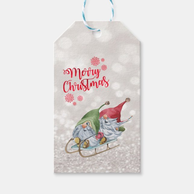 Frohe Weihnachten, Glitzer Bokeh, Niedlich Gnomes  Geschenkanhänger (Vorderseite)