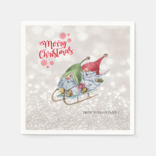Frohe Weihnachten, Glitzer Bokeh, Niedlich Gnomes  Serviette