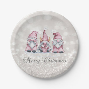 Frohe Weihnachten, Glitzer Bokeh, Niedliche rosa N Pappteller