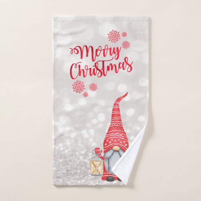 Frohe Weihnachten, Glitzer Bokeh, Niedlicher Gnome Badhandtuch Set (Handtuch)