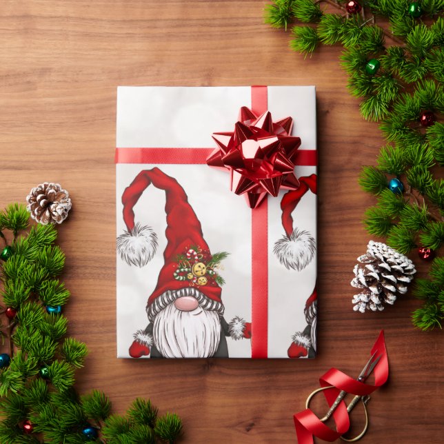 Frohe Weihnachten, Glitzer Bokeh Red Gnomes Geschenkpapier (Feiertagsgeschenk)
