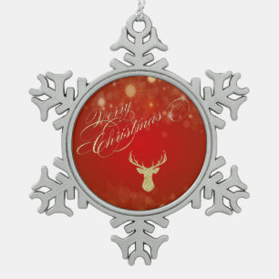 Frohe Weihnachten, Glitzer Reindeer Schneeflocken Zinn-Ornament
