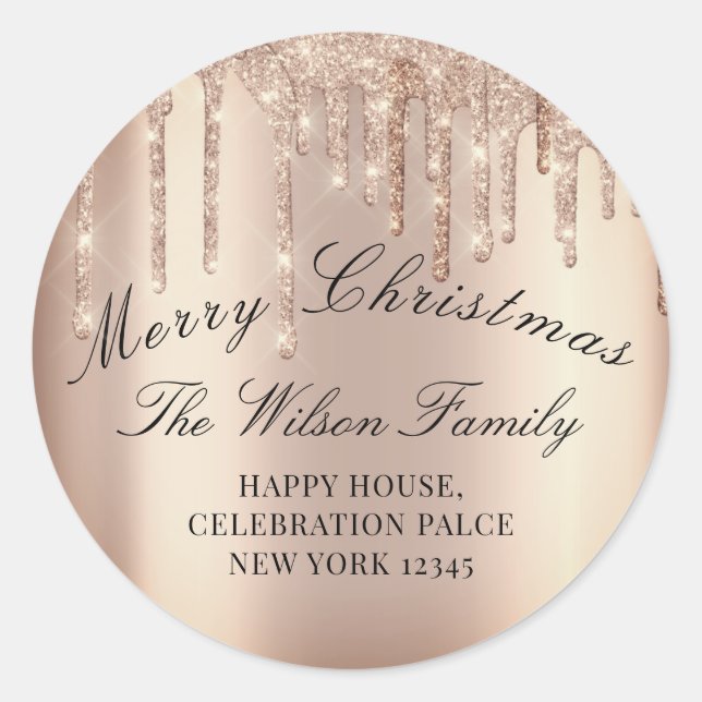 Frohe Weihnachten Glitzer UAWG Blush Rose Tropfen Runder Aufkleber (Vorderseite)