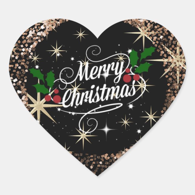 Frohe Weihnachten Glitzer und funkeln Herz-Aufkleber (Vorderseite)