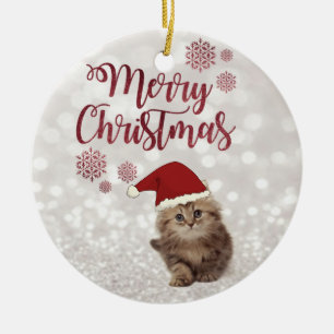 Frohe Weihnachten,Glitzernde Bokeh,Katze mit Weihn Keramik Ornament