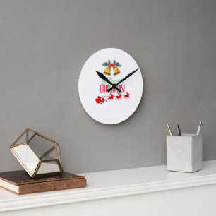 Frohe Weihnachten – Glocken & Weihnachtsschlitten Runde Wanduhr