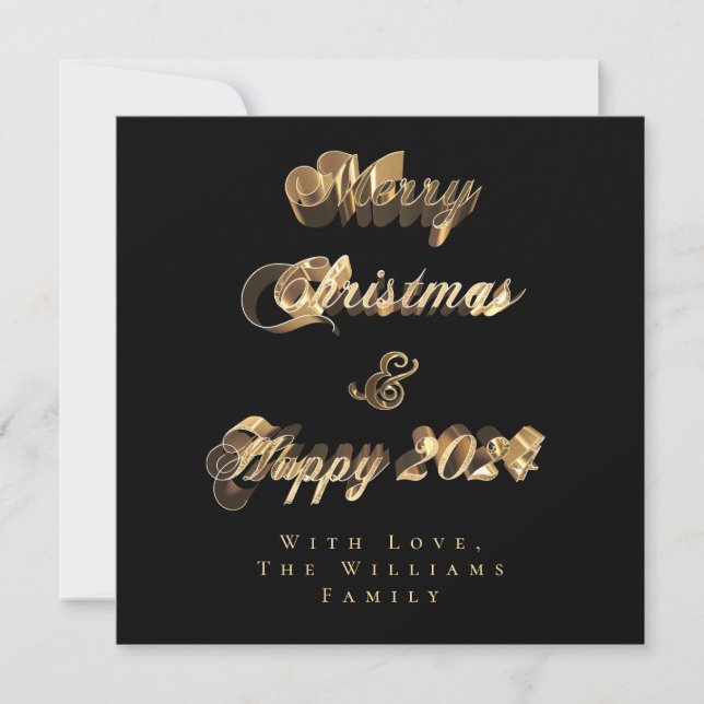 Frohe Weihnachten Glück 2024 Schwarz-Gold-Script (Vorderseite)