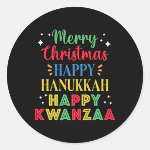 Frohe Weihnachten Glück Hanukkah Happy Kwanzaa 9 Runder Aufkleber