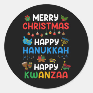 Frohe Weihnachten Glück Hanukkah Happy Kwanzaa Hol Runder Aufkleber