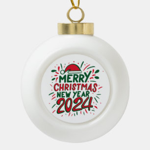 Frohe Weihnachten Glück im neuen Jahr 2024 Keramik Kugel-Ornament