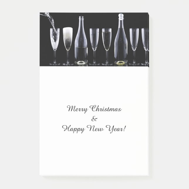 Frohe Weihnachten & Glück Neues Jahr, Champagner W Post-it Klebezettel (Vorderseite)