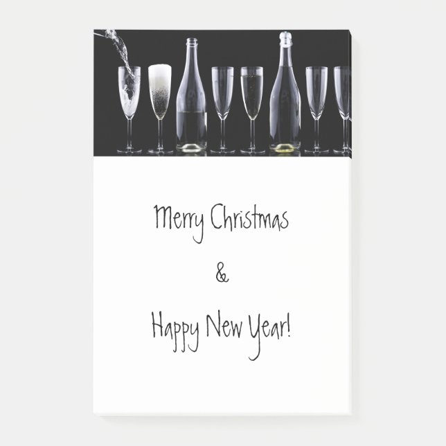 Frohe Weihnachten & Glück Neues Jahr, Champagner W Post-it Klebezettel (Vorderseite)