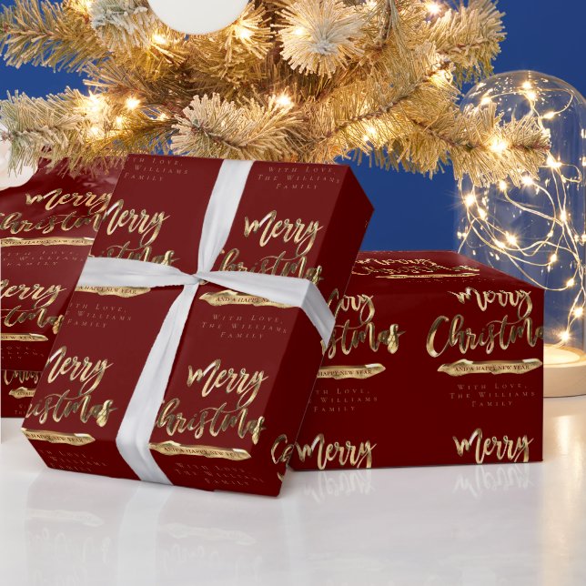 Frohe Weihnachten Glück Neues Jahr Elegant Gold Ro Geschenkpapier (Feiertage)