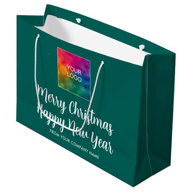 Frohe Weihnachten Glück Neues Jahr Ihr Logo hier Große Geschenktüte (Vorderseite Schrägansicht)