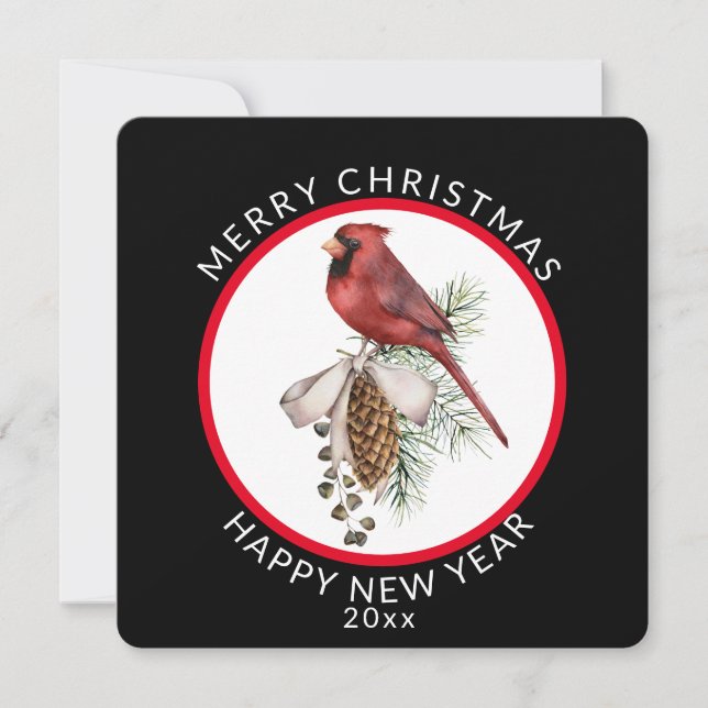 Frohe Weihnachten Glück Neues Jahr mit Kardinal (Vorderseite)