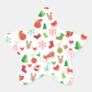 Frohe Weihnachten & Glück Neues Jahr! XMAS-Symbole Stern-Aufkleber
