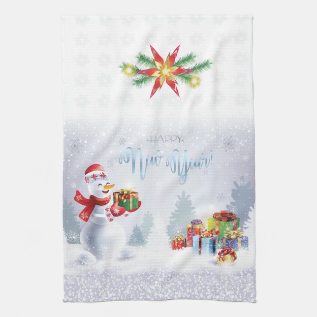 Frohe Weihnachten & Glück Neujahr 2022 XMAS Snowma Geschirrtuch (Vertikal)