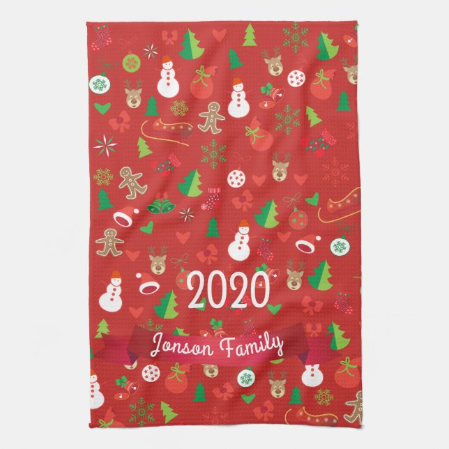 Frohe Weihnachten & Glück Neujahr 2024 XMAS Snowma Geschirrtuch (Vertikal)