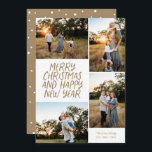 Frohe Weihnachten Glück Neujahr 4 Foto Collage Hol<br><div class="desc">Diese stilvolle 4-Foto-Urlaubskarte bietet handgeschriebenen Stil und eine Collage aus Foto. Auf der Rückseite befindet sich ein frei bewegliches Punktmuster. Alle Farben sind anpassbar.</div>