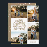 Frohe Weihnachten Glück Neujahr 4 Foto Collage Hol<br><div class="desc">Diese stilvolle 4-Foto-Urlaubskarte bietet handgeschriebenen Stil und eine Collage aus Foto. Auf der Rückseite befindet sich ein frei bewegliches Punktmuster. Alle Farben sind anpassbar.</div>