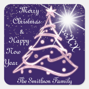 Frohe Weihnachten & Glück Neujahr BLue Navy Pink Quadratischer Aufkleber