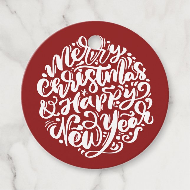 Frohe Weihnachten & Glück Neujahr Calligrafy Red Geschenkanhänger (Vorderseite)
