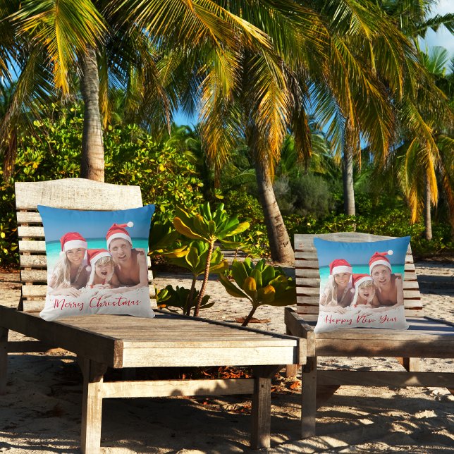 Frohe Weihnachten Glück Neujahr Familie Foto Red Kissen (Beach - Front And Back)