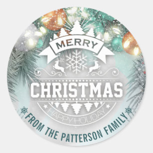 Frohe Weihnachten & Glück Neujahr Feiertage Grüße Runder Aufkleber