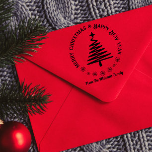 Frohe Weihnachten & Glück Neujahr Ferien Baum Gummistempel