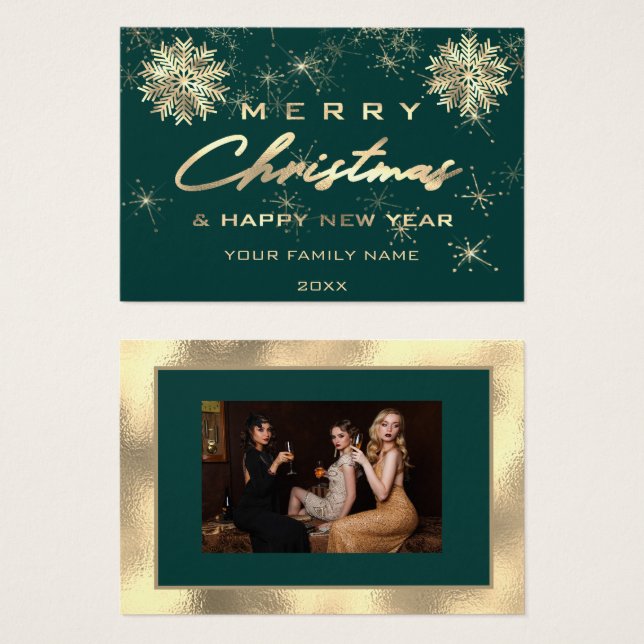 Frohe Weihnachten Glück Neujahr Gold Gefallen Foto (Vorne & Hinten)