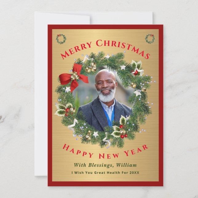 Frohe Weihnachten Glück Neujahr Gold Red Foto (Vorderseite)