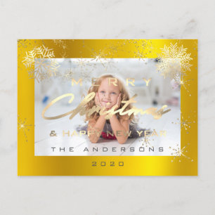 Frohe Weihnachten Glück Neujahr Gold Snow Foto Postkarte
