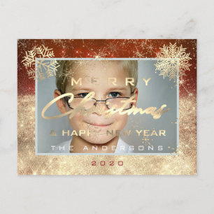 Frohe Weihnachten Glück Neujahr Gold Snow Foto Postkarte
