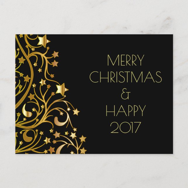 Frohe Weihnachten Glück Neujahr Gold Stars Black (Vorderseite)