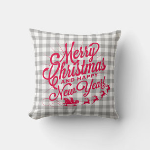 Frohe Weihnachten Glück Neujahr Gray Karo Muster Kissen