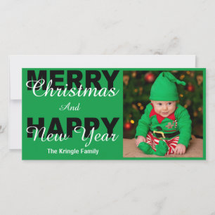 Frohe Weihnachten & Glück Neujahr Green Foto Card