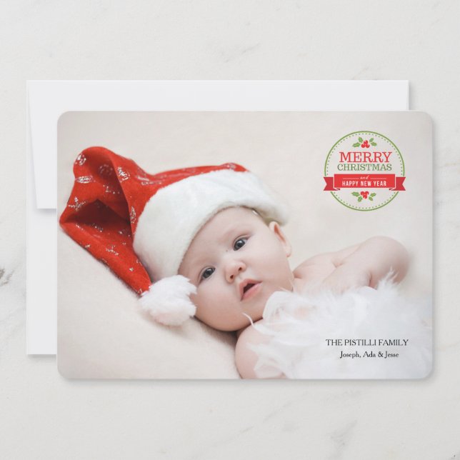 Frohe Weihnachten & Glück Neujahr Label Foto-Karte (Vorderseite)