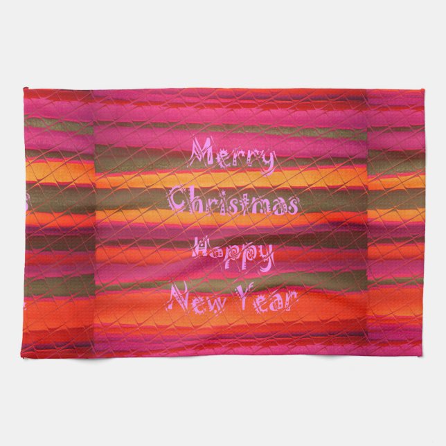 Frohe Weihnachten Glück Neujahr Leinwand Farbgesta Geschirrtuch (Horizontal)