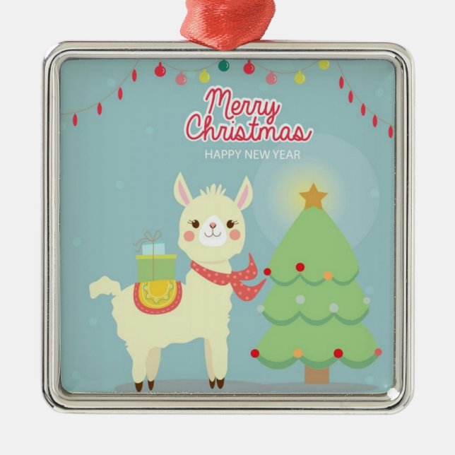 Frohe Weihnachten Glück Neujahr Llama Ornament Aus Metall (Vorne)